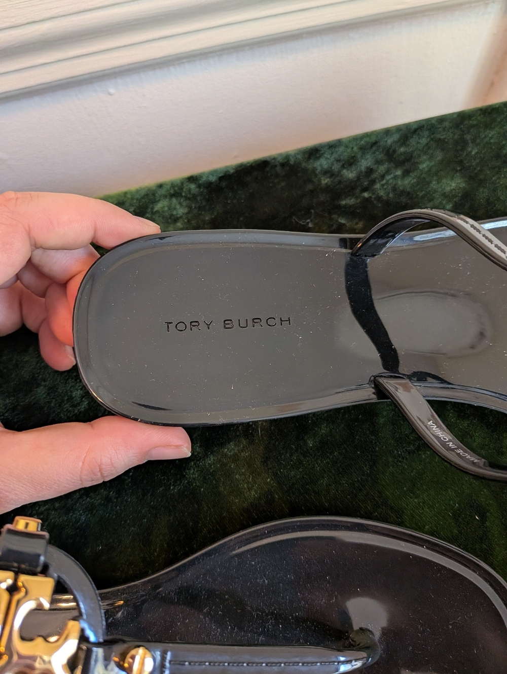 Tory Burch Black Mini Miller Jelly Sandals with Gold Logo - Size 7 - Picture 2 of 5